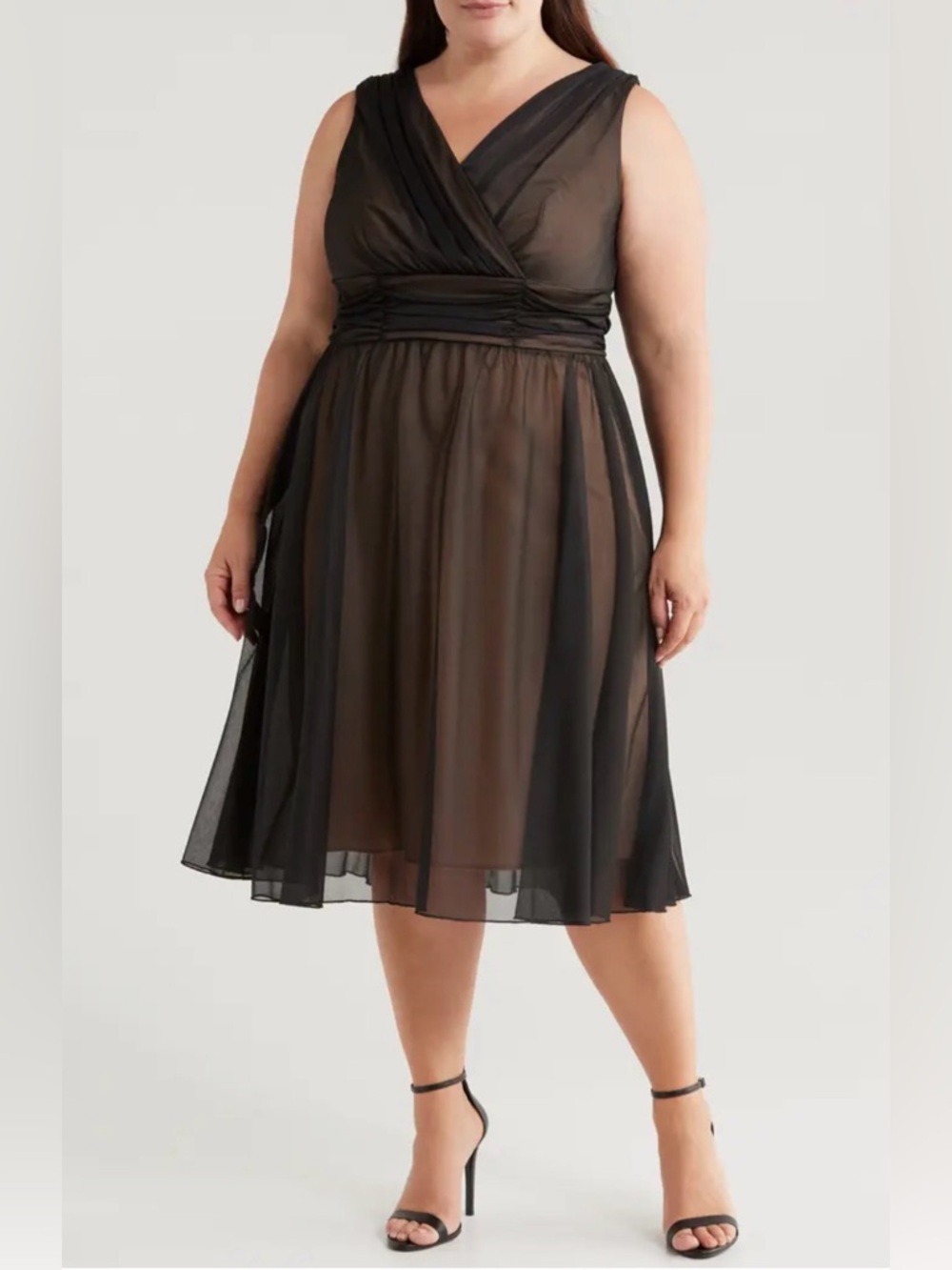 New connected apparel chiffon overlay fit and flare